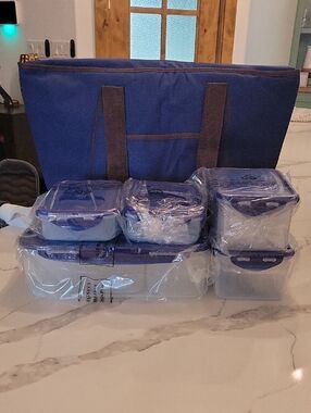 LocknLock 5 Storage Containers and Insulated Zippered Tote | Royal Blue |  NWT